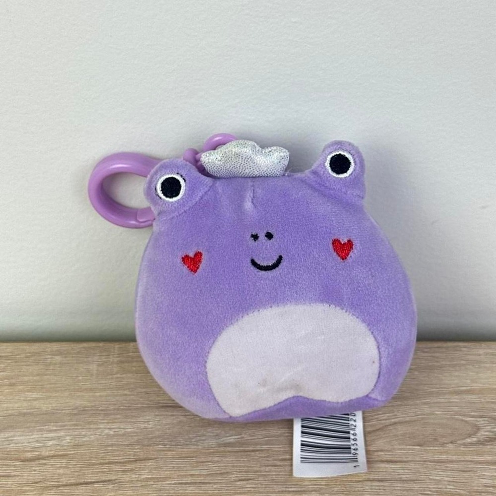 Squishmallow 'Francine' Purple Frog Keychain Plush White Belly Red Heart Cheeks